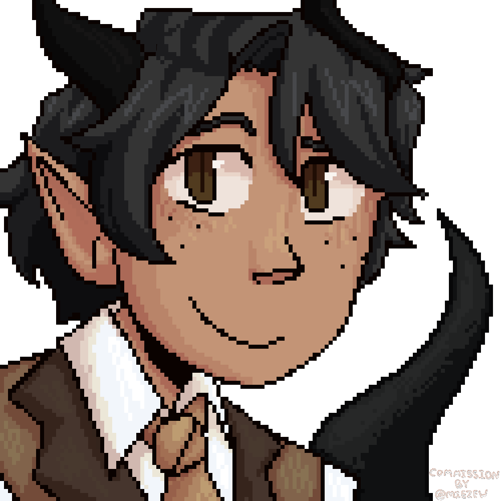 half-dragon guy with freckles and pointy ears (art by miezew)